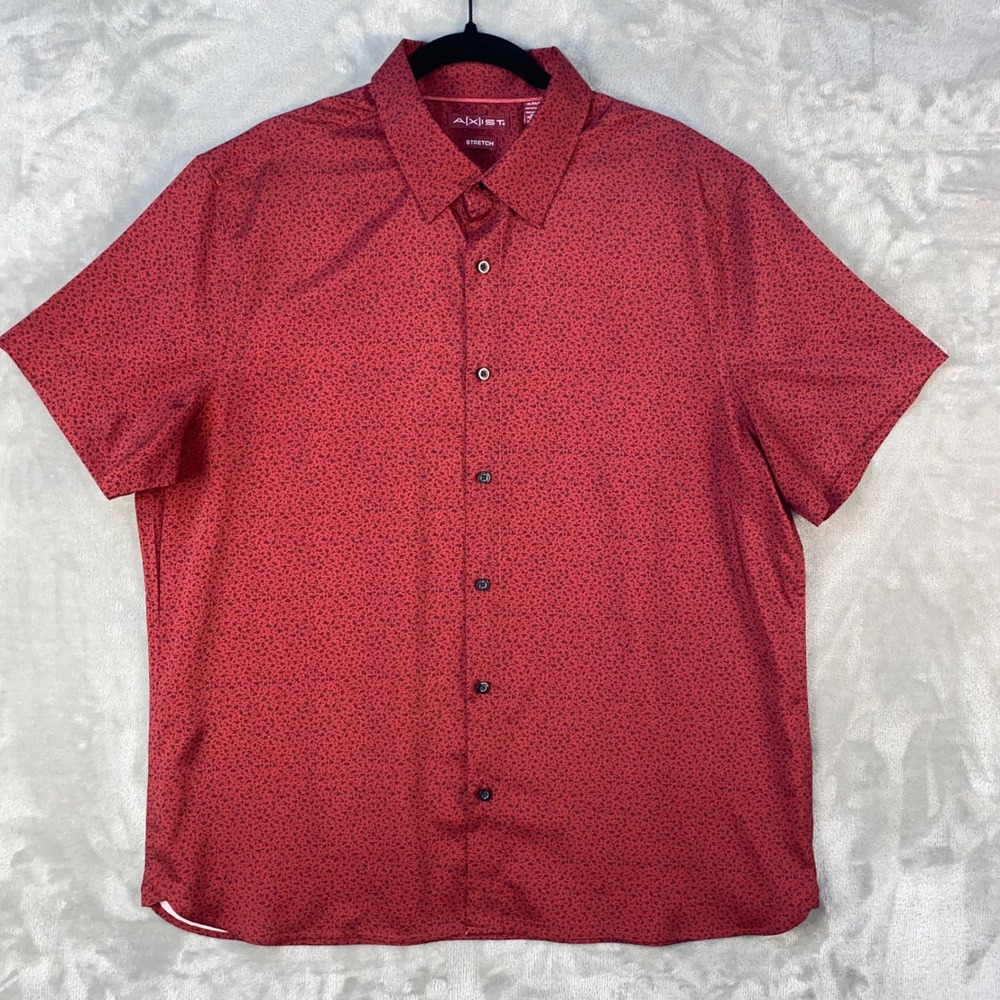 AXIST Mens XL Red Floral‎ Print Stretch Short Sleeve Button Up Casual Shirt
